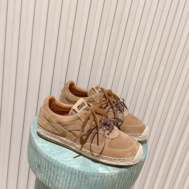 MIUMIU 25S ESPASNEAK ESPADRILLE SNEAKERS IN BROWN SUEDE