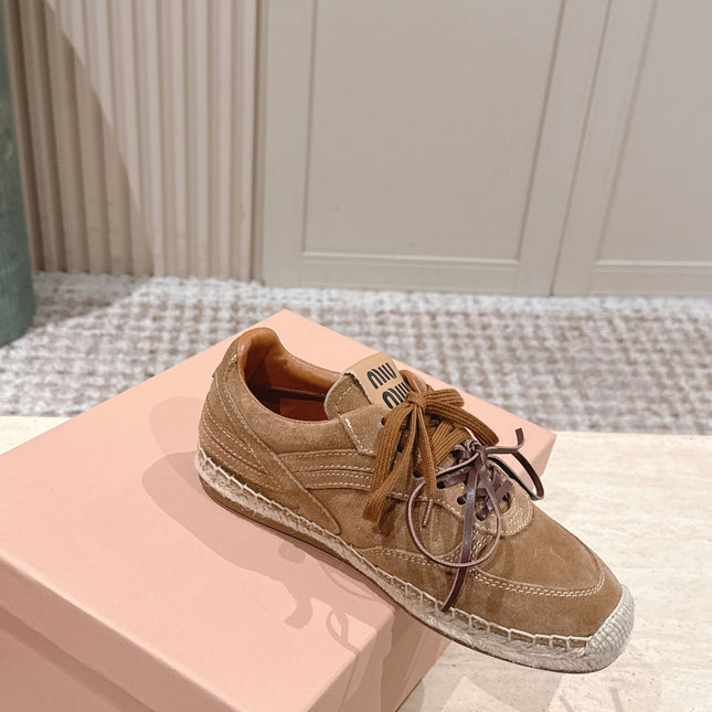 MIUMIU 25S ESPASNEAK ESPADRILLE SNEAKERS IN BROWN SUEDE