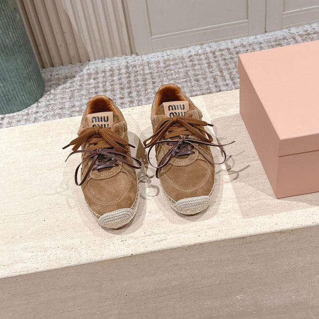 MIUMIU 25S ESPASNEAK ESPADRILLE SNEAKERS IN BROWN SUEDE