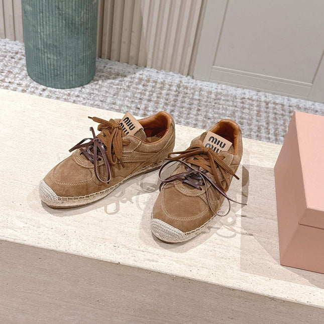 MIUMIU 25S ESPASNEAK ESPADRILLE SNEAKERS IN BROWN SUEDE