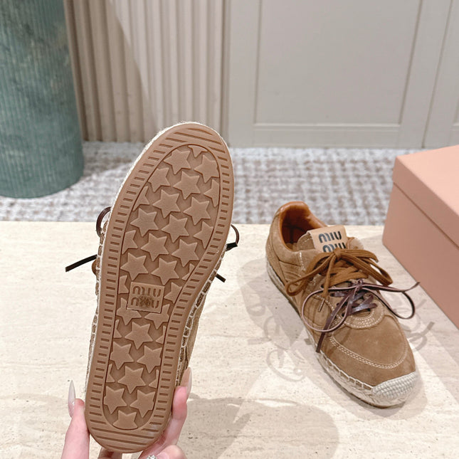 MIUMIU 25S ESPASNEAK ESPADRILLE SNEAKERS IN BROWN SUEDE