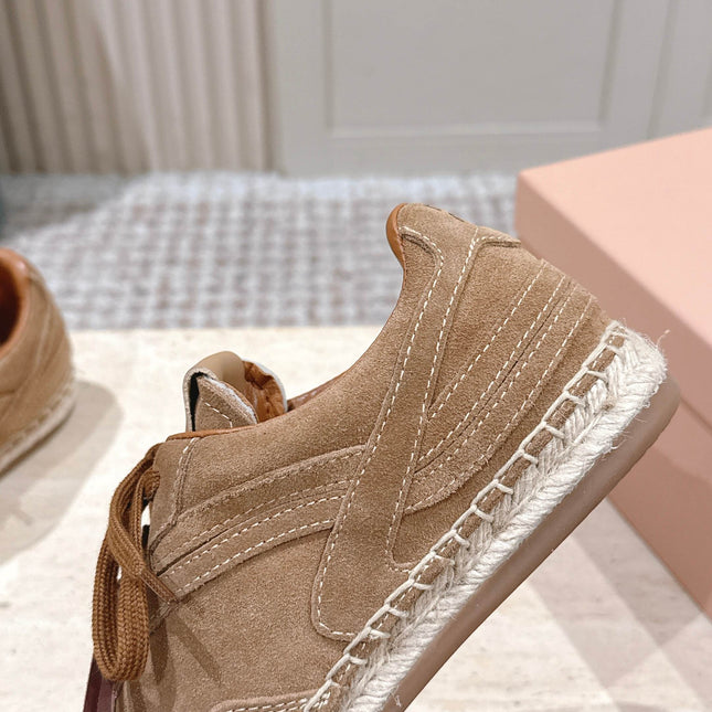 MIUMIU 25S ESPASNEAK ESPADRILLE SNEAKERS IN BROWN SUEDE
