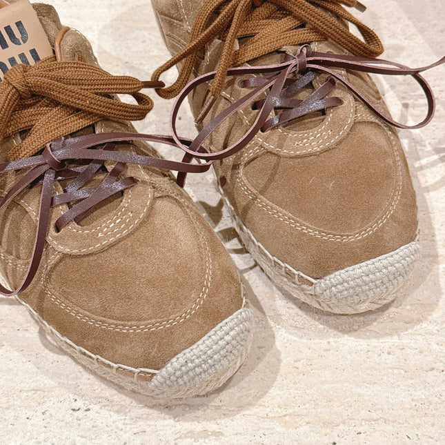 MIUMIU 25S ESPASNEAK ESPADRILLE SNEAKERS IN BROWN SUEDE