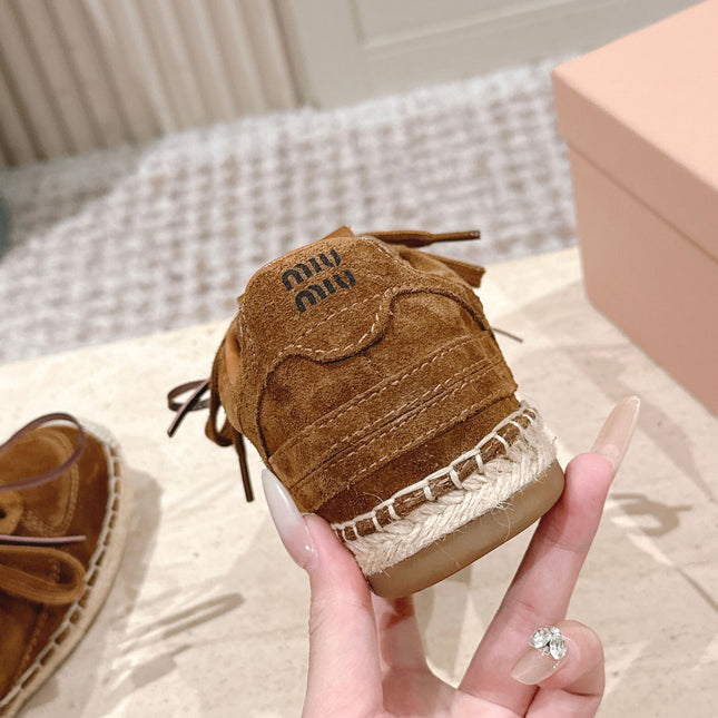 MIUMIU 25S ESPASNEAK ESPADRILLE SNEAKERS IN CARAMEL BROWN SUEDE