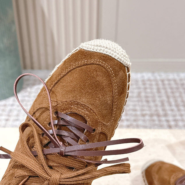 MIUMIU 25S ESPASNEAK ESPADRILLE SNEAKERS IN CARAMEL BROWN SUEDE
