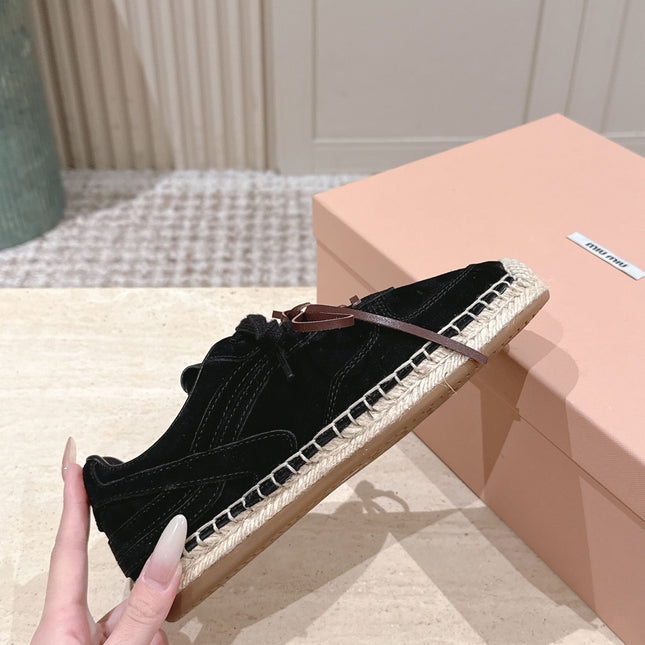 MIUMIU 25S ESPASNEAK ESPADRILLE SNEAKERS IN BLACK SUEDE