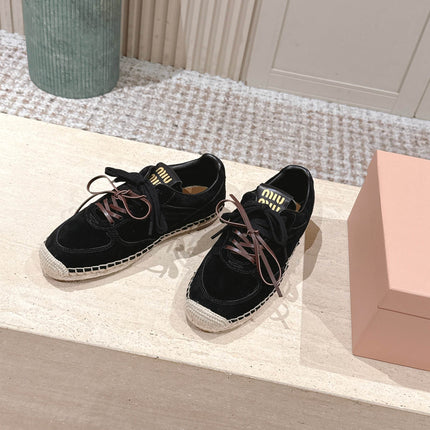 MIUMIU 25S ESPASNEAK ESPADRILLE SNEAKERS IN BLACK SUEDE