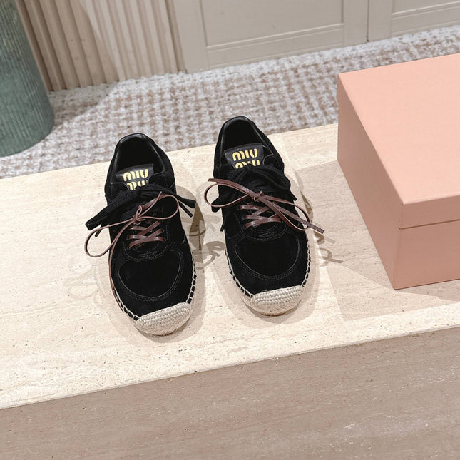 MIUMIU 25S ESPASNEAK ESPADRILLE SNEAKERS IN BLACK SUEDE