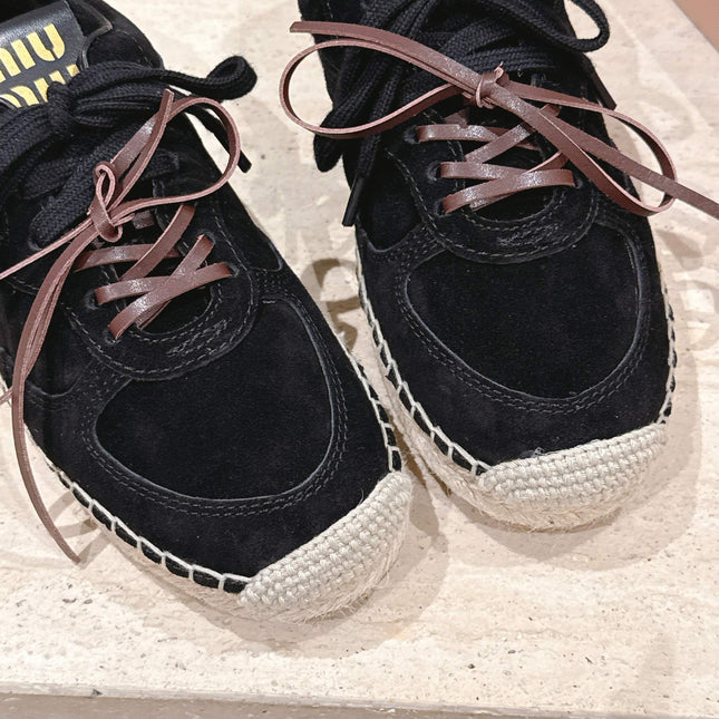 MIUMIU 25S ESPASNEAK ESPADRILLE SNEAKERS IN BLACK SUEDE