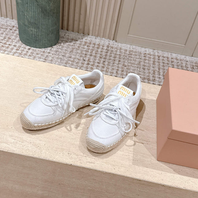 MIUMIU 25S ESPASNEAK ESPADRILLE SNEAKERS IN WHITE CANVAS