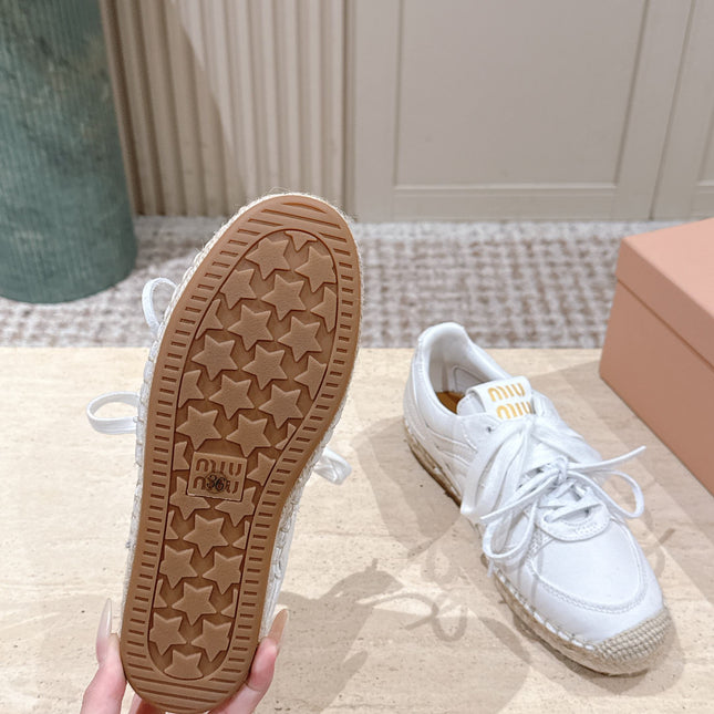 MIUMIU 25S ESPASNEAK ESPADRILLE SNEAKERS IN WHITE CANVAS