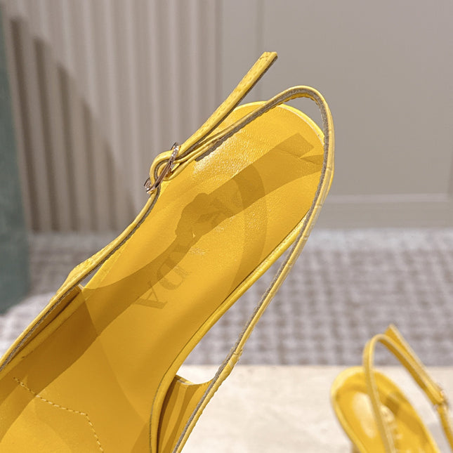 PRADA 26S POINTED-TOE SLINGBACK HEELS 85MM IN GOLDEN YELLOW CROC-EMBOSSED CALFSKIN