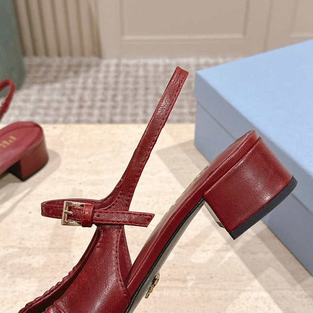 PRADA 26S SLINGBACK SANDALS 40MM IN DARK RED CALFSKIN WITH LOGO
