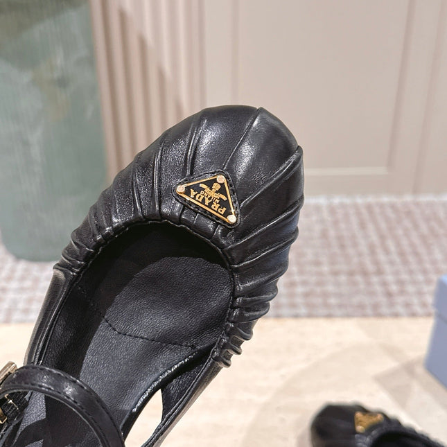PRADA 26S SLINGBACK SANDALS 40MM IN BLACK CALFSKIN WITH LOGO