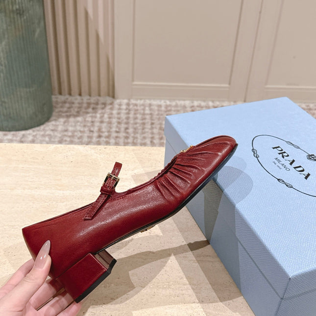 PRADA 26S MARY JANE 40MM IN DARK RED CALFSKIN WITH LOGO