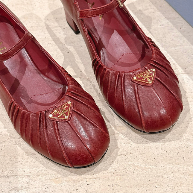 PRADA 26S MARY JANE 40MM IN DARK RED CALFSKIN WITH LOGO