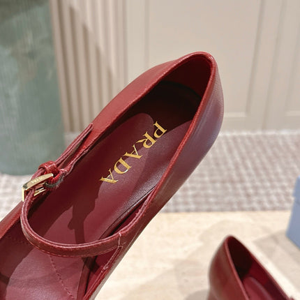 PRADA 26S MARY JANE 40MM IN DARK RED CALFSKIN WITH LOGO