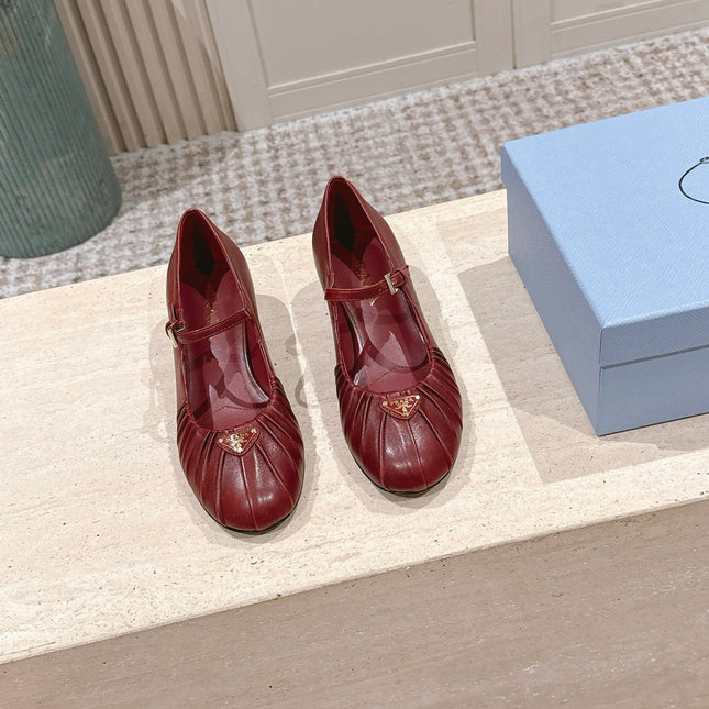 PRADA 26S MARY JANE 40MM IN DARK RED CALFSKIN WITH LOGO