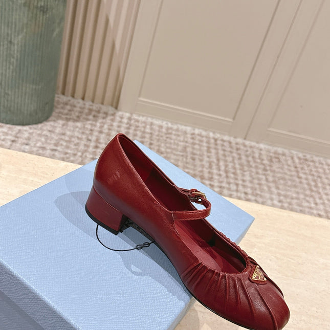 PRADA 26S MARY JANE 40MM IN DARK RED CALFSKIN WITH LOGO