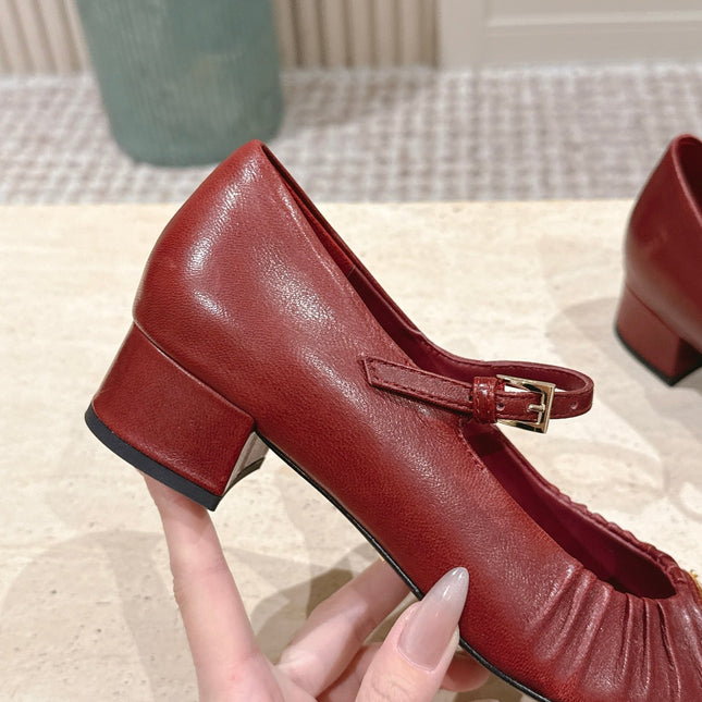 PRADA 26S MARY JANE 40MM IN DARK RED CALFSKIN WITH LOGO