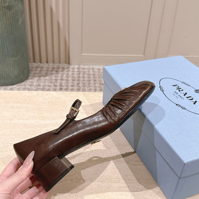 PRADA 26S MARY JANE 40MM IN DARK BROWN CALFSKIN WITH LOGO