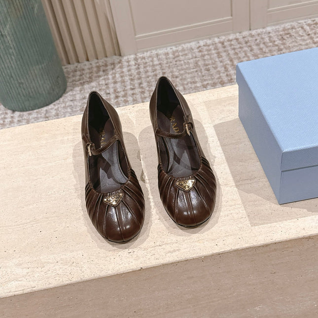 PRADA 26S MARY JANE 40MM IN DARK BROWN CALFSKIN WITH LOGO