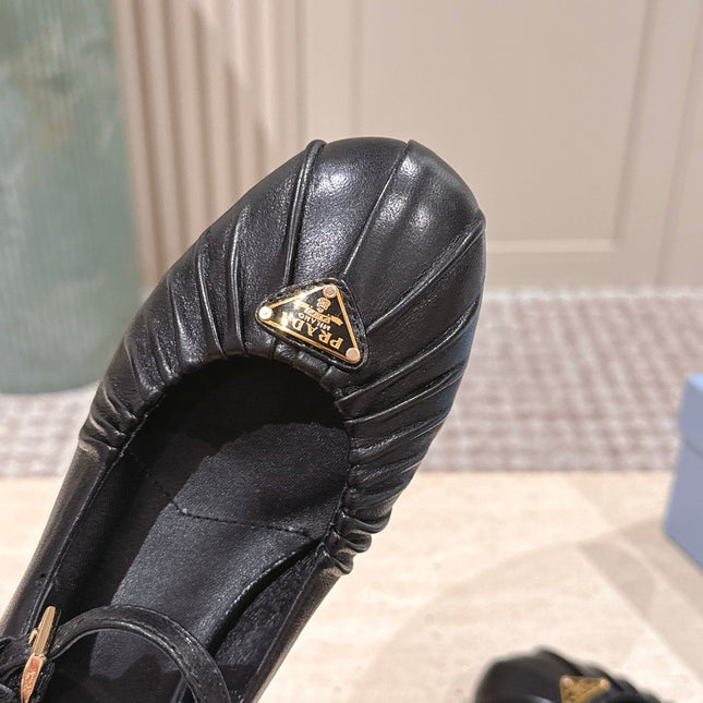 PRADA 26S MARY JANE 40MM IN BLACK CALFSKIN WITH LOGO
