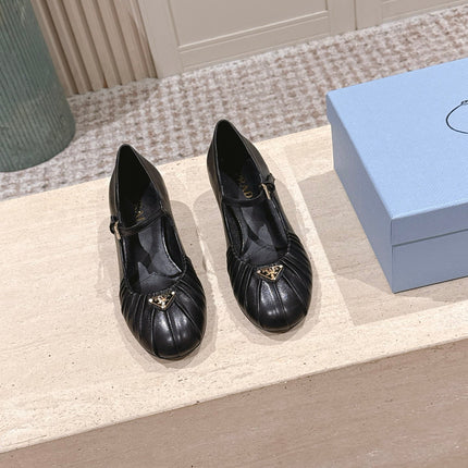 PRADA 26S MARY JANE 40MM IN BLACK CALFSKIN WITH LOGO