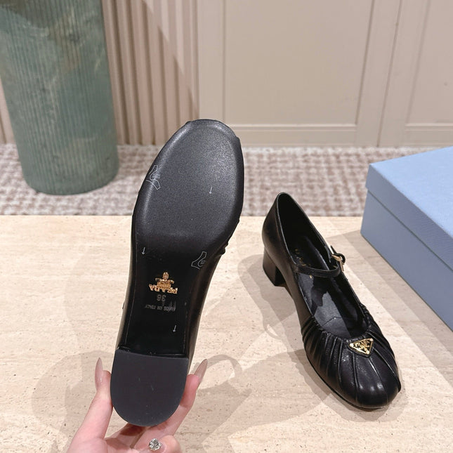 PRADA 26S MARY JANE 40MM IN BLACK CALFSKIN WITH LOGO