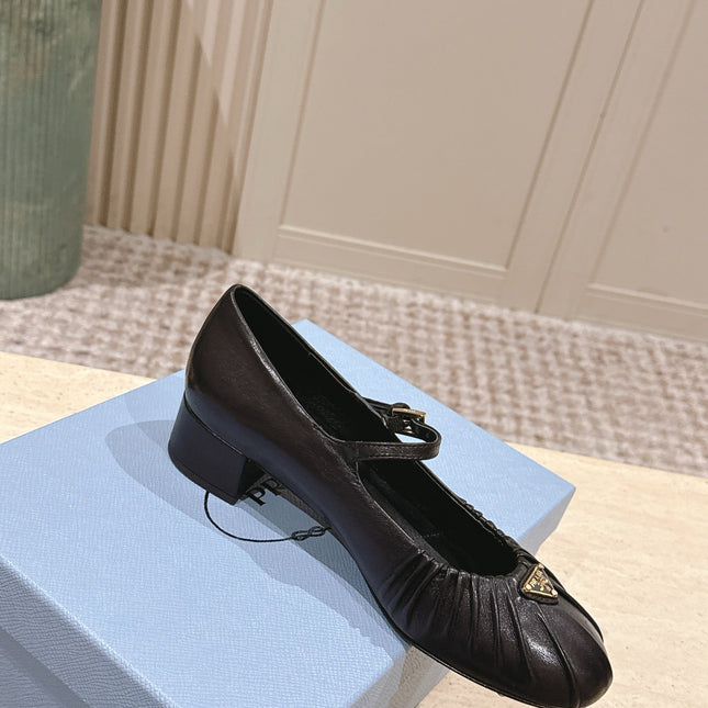 PRADA 26S MARY JANE 40MM IN BLACK CALFSKIN WITH LOGO