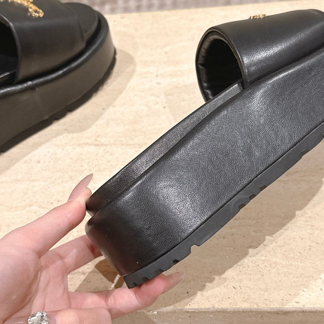 DIOR 26S PLATFORM SLIDE SANDALS 60 MM IN BLACK CALFSKIN