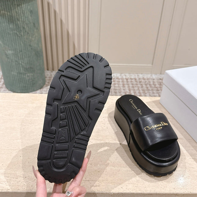 DIOR 26S PLATFORM SLIDE SANDALS 60 MM IN BLACK CALFSKIN