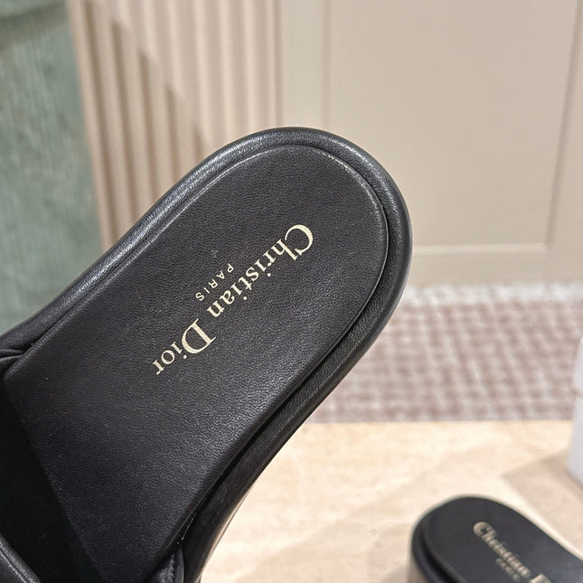 DIOR 26S PLATFORM SLIDE SANDALS 60 MM IN BLACK CALFSKIN