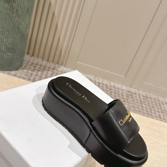 DIOR 26S PLATFORM SLIDE SANDALS 60 MM IN BLACK CALFSKIN