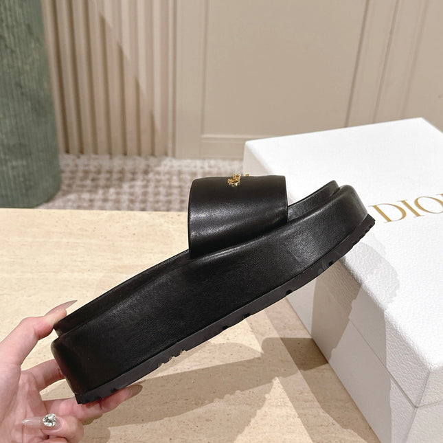 DIOR 26S PLATFORM SLIDE SANDALS 60 MM IN BLACK CALFSKIN