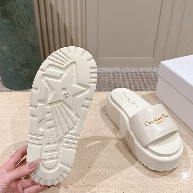 DIOR 26S PLATFORM SLIDE SANDALS 60 MM IN WHITE CALFSKIN