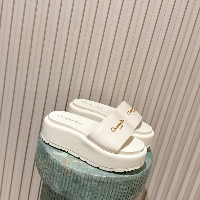 DIOR 26S PLATFORM SLIDE SANDALS 60 MM IN WHITE CALFSKIN