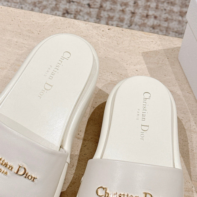 DIOR 26S PLATFORM SLIDE SANDALS 60 MM IN WHITE CALFSKIN