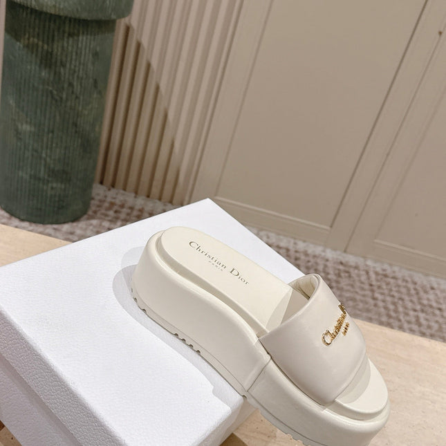 DIOR 26S PLATFORM SLIDE SANDALS 60 MM IN WHITE CALFSKIN