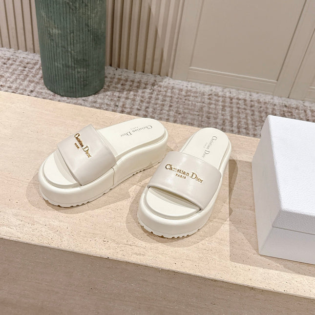 DIOR 26S PLATFORM SLIDE SANDALS 60 MM IN WHITE CALFSKIN