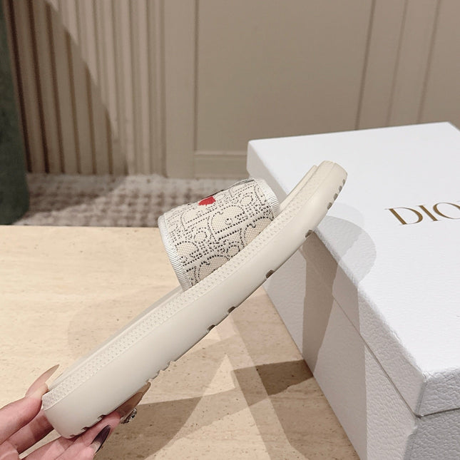 DIOR 26S SLIDE SANDALS IN WHITE LACE MONOGRAM EMBROIDERED CANVAS
