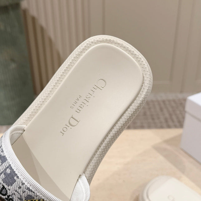 DIOR 26S SLIDE SANDALS IN WHITE MONOGRAM EMBROIDERED CANVAS