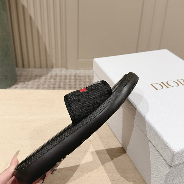 DIOR 26S SLIDE SANDALS IN BLACK MONOGRAM EMBROIDERED CANVAS