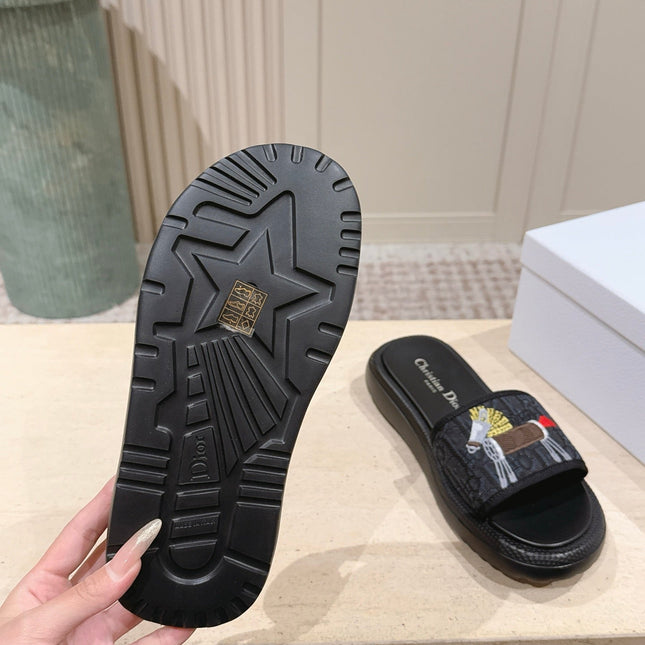 DIOR 26S SLIDE SANDALS IN BLACK MONOGRAM EMBROIDERED CANVAS
