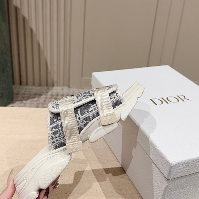 DIOR 26S DOUBLE STRAP SLIDE SANDALS IN LIGHT GREY MONOGRAM CANVAS
