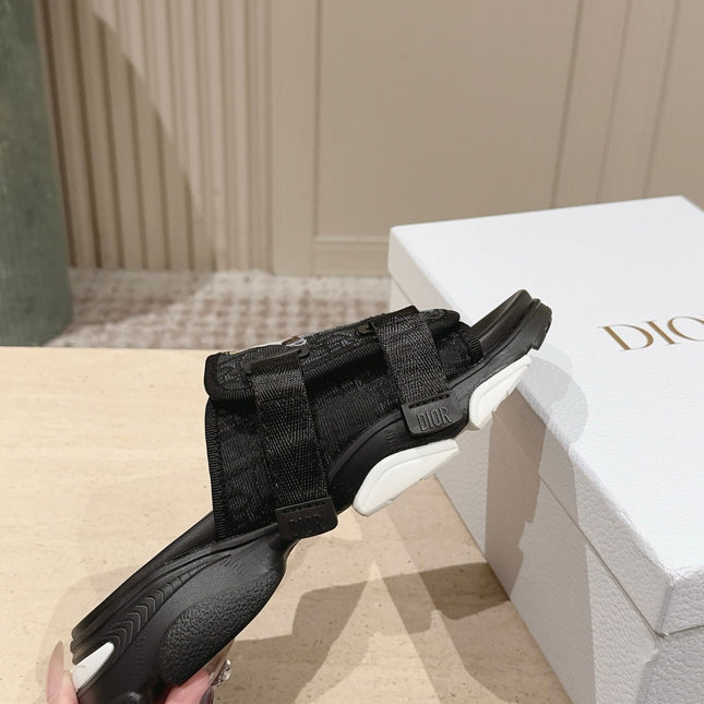 DIOR 26S DOUBLE STRAP SLIDE SANDALS IN BLACK MONOGRAM CANVAS