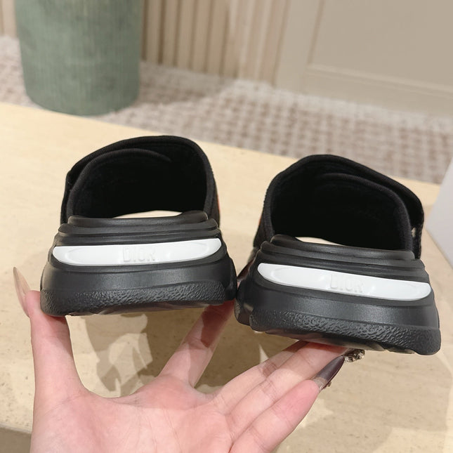 DIOR 26S DOUBLE STRAP SLIDE SANDALS IN BLACK MONOGRAM CANVAS