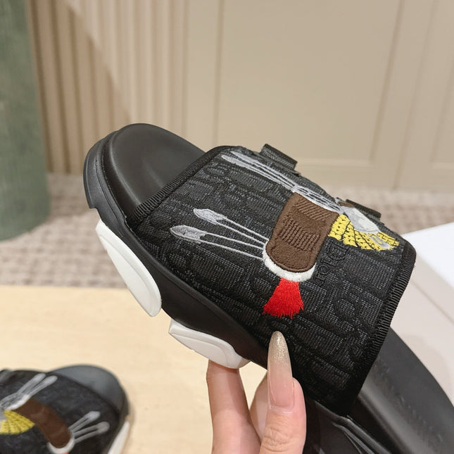 DIOR 26S DOUBLE STRAP SLIDE SANDALS IN BLACK MONOGRAM CANVAS