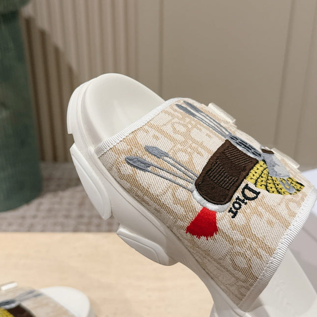 DIOR 26S DOUBLE STRAP SLIDE SANDALS IN BEIGE MONOGRAM CANVAS