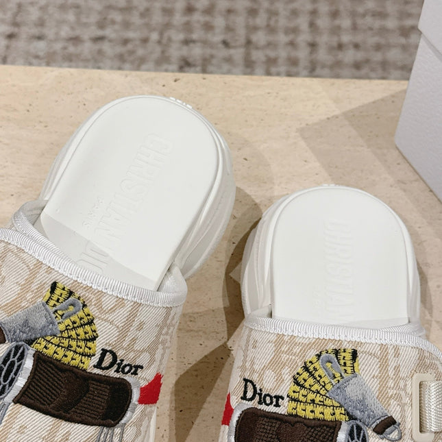 DIOR 26S DOUBLE STRAP SLIDE SANDALS IN BEIGE MONOGRAM CANVAS